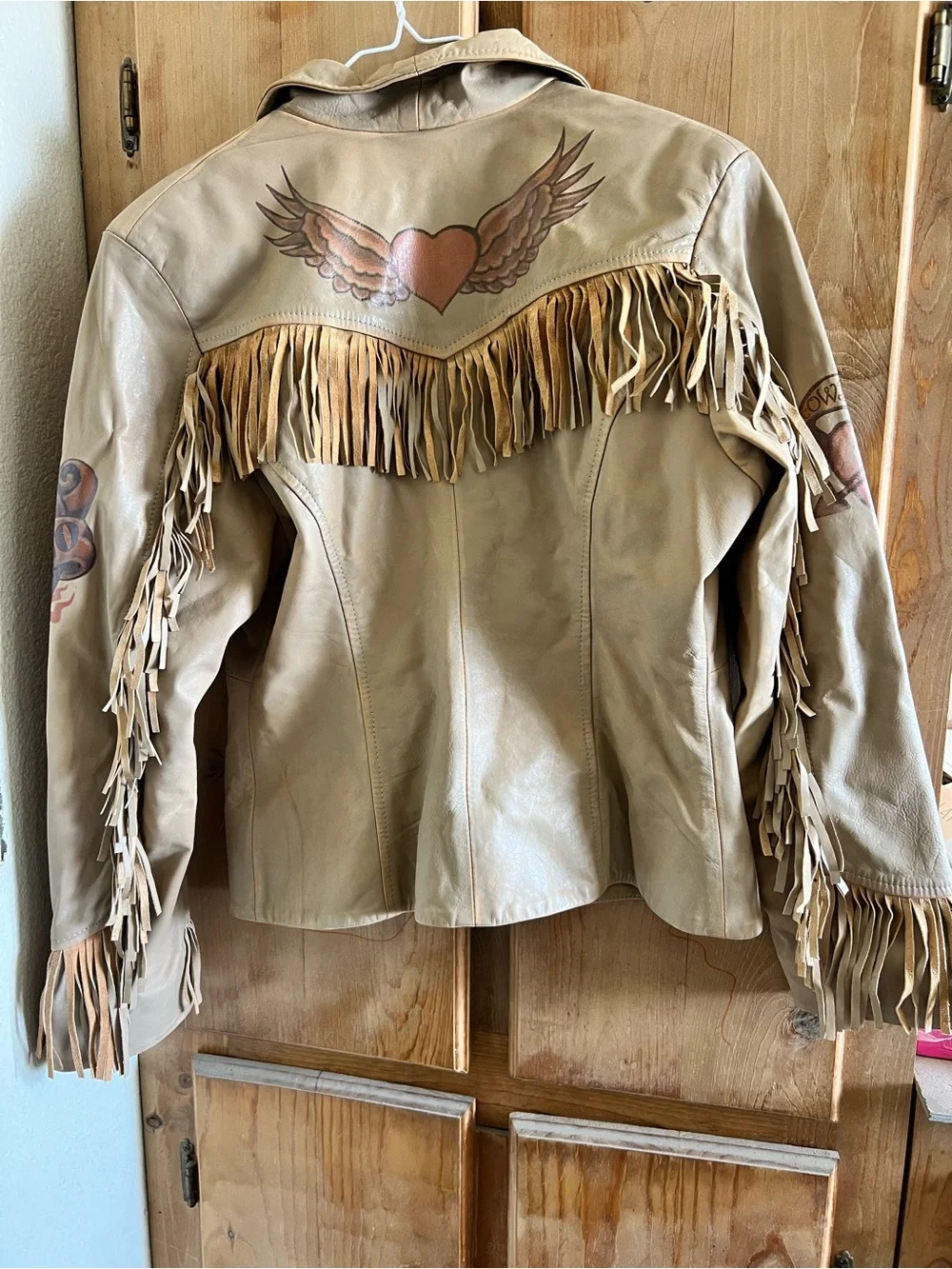 Scully Beige Fringe Leather Jacket with Sleeve Artwork - Picture 2 of 5